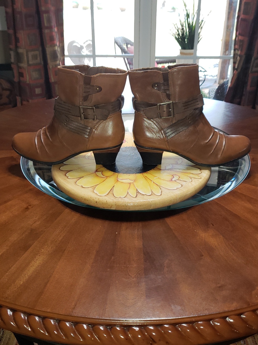 💘🖤EARTH ODYSSEY HEELED ANKLE BOOTS BOOTIES ALMOND LEATHER WITH BUCKLE 9.5/41